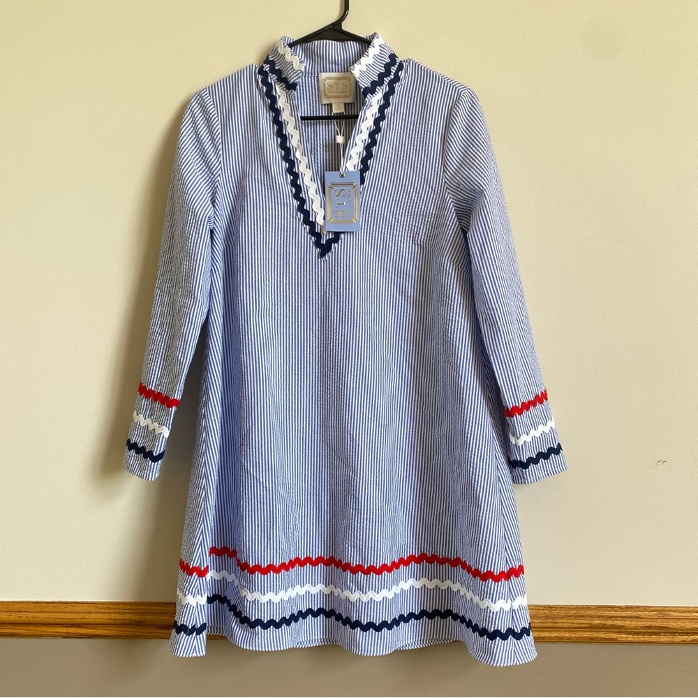 NWT Sail to Sable Navy White Stripe Patriotic Seersucker Tunic XS